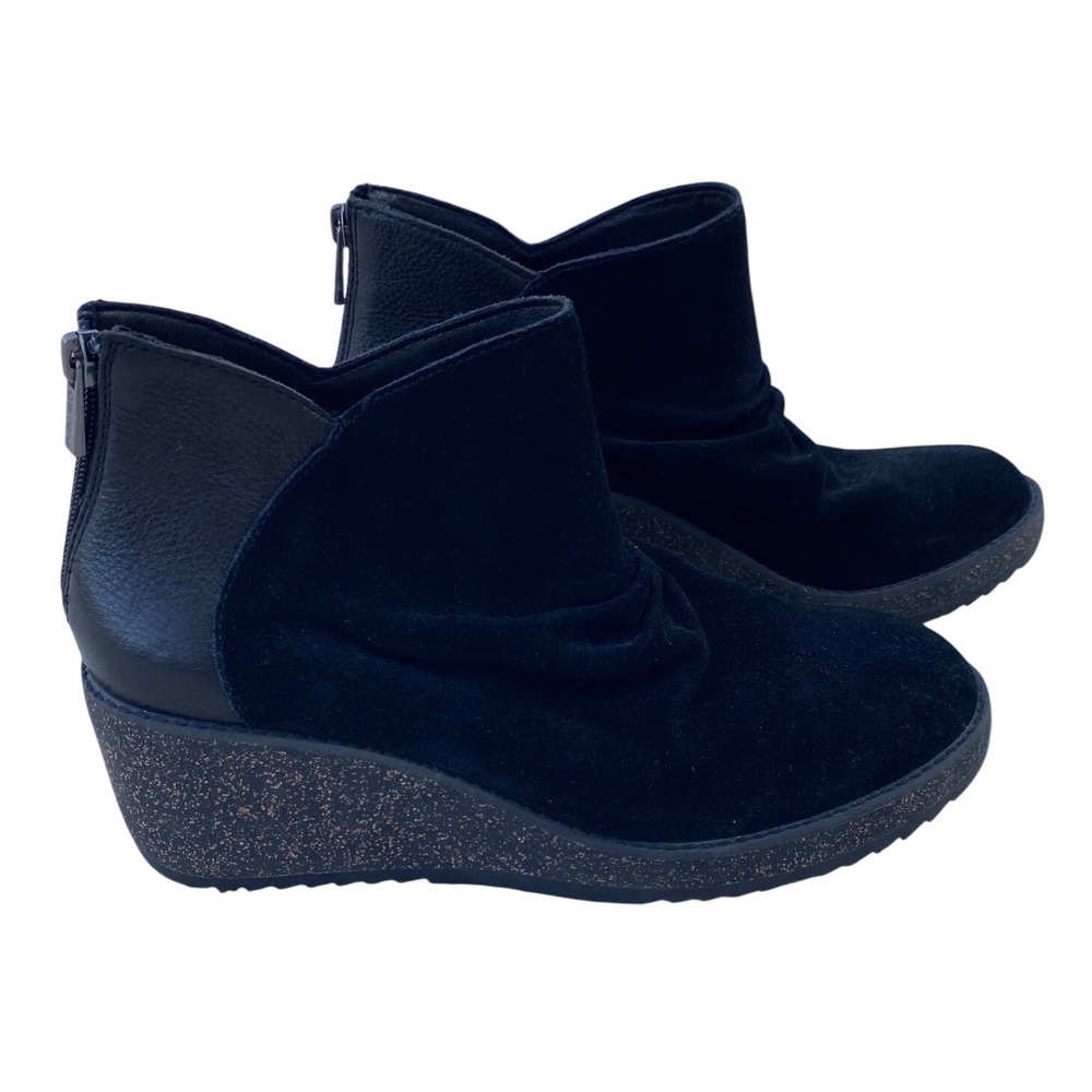 Aetrex Kara Black Suede Leather Wedge Ankle Boots WB100‎ Womens 9.5 EU 40